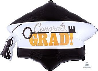 Large Congrats Grad &quot;Key to Success&quot; Graduation Cap Balloon – 31″, Helium Filled &amp; Balloon ribbon Included