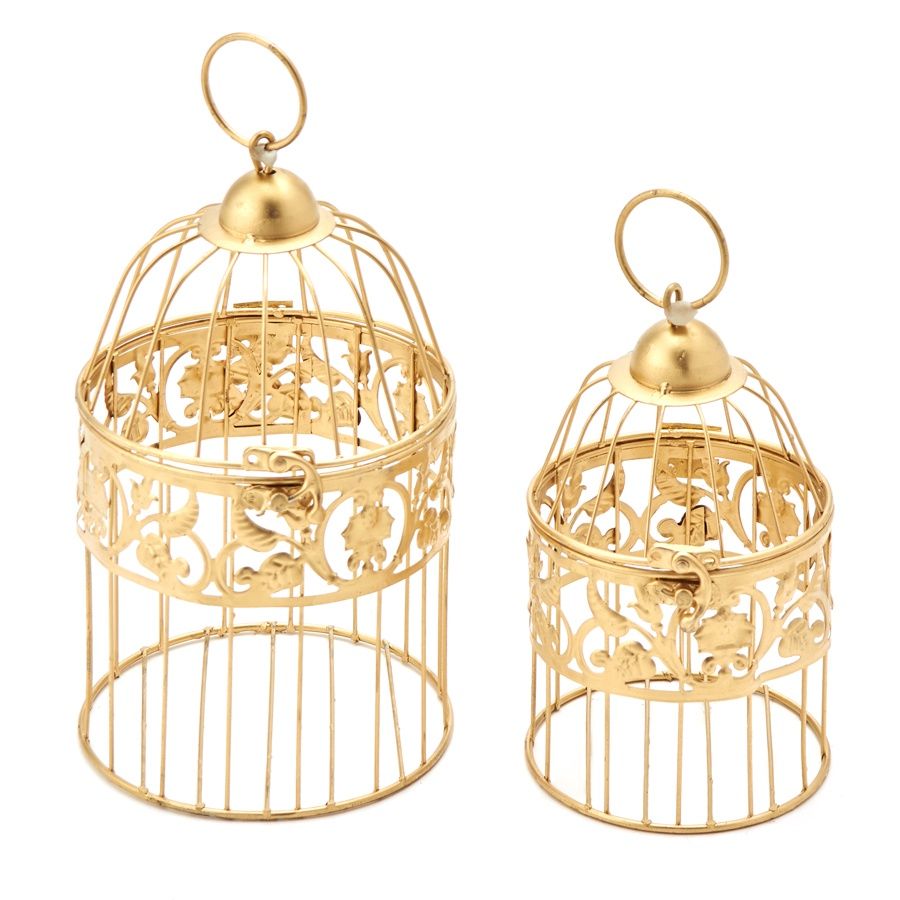 Metal Bird Cage 2pc set - Gold