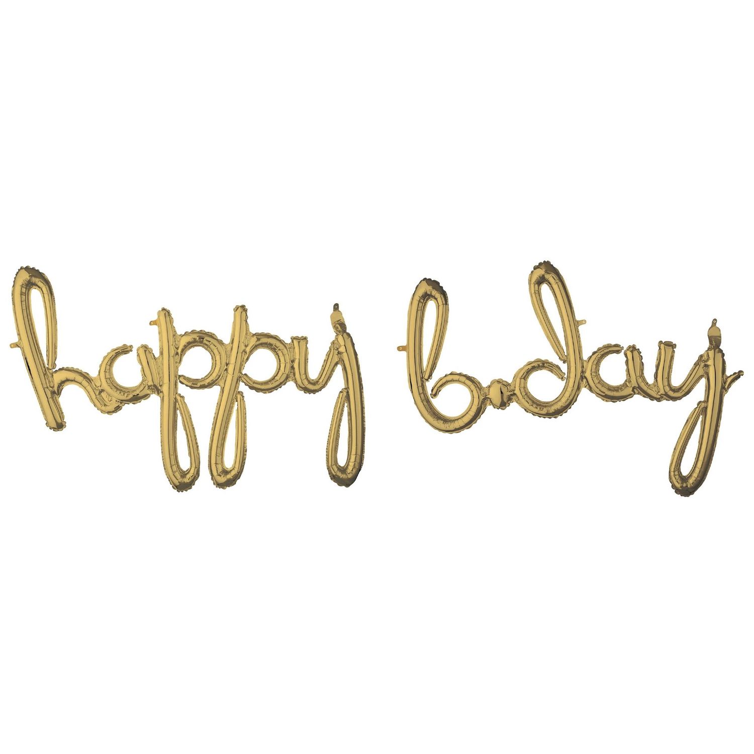 Cursive Script &quot;HAPPY BDAY&quot; White Gold Balloon Phrase – Air-Fill Only