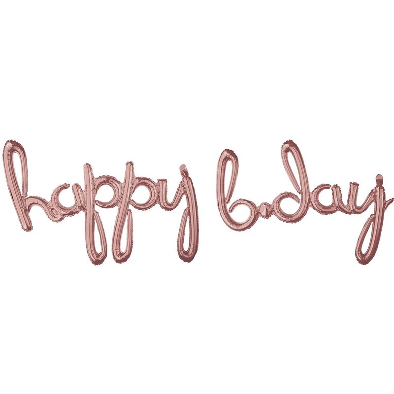 Cursive Script &quot;HAPPY BDAY&quot; Rose Gold Balloon Phrase – Air-Fill Only