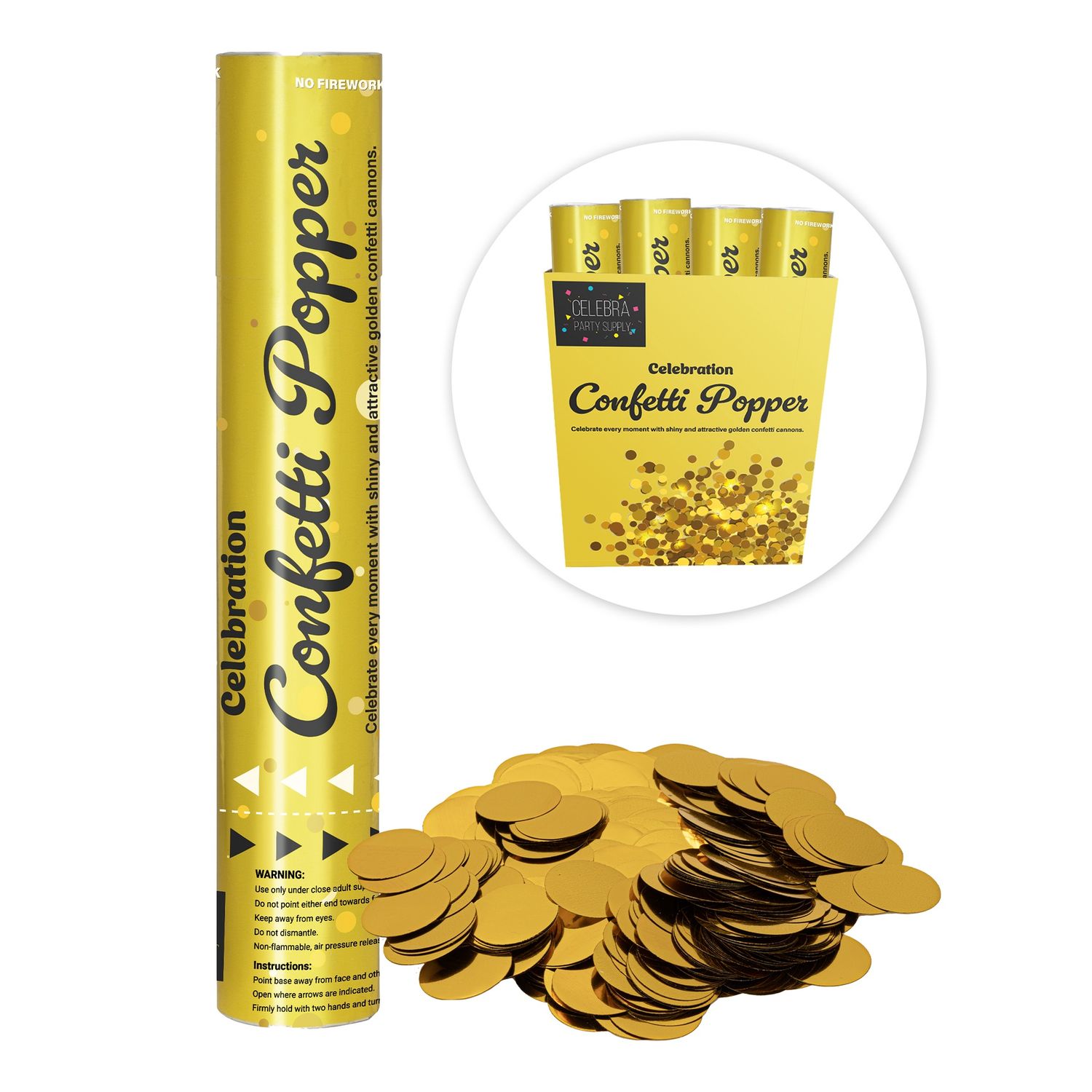 Celebration Confetti Popper  2&quot; x 11½&quot;, Color: Gold