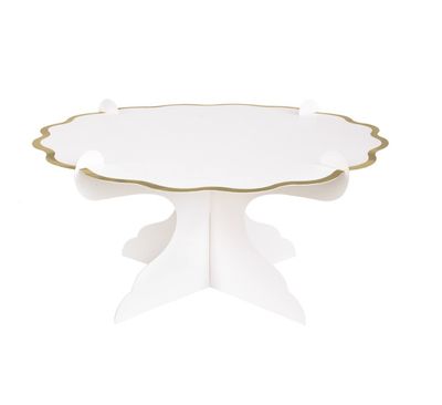 White &amp; Gold Foil Scalloped Paperboard Cake Stand – Elegant Display Made Easy