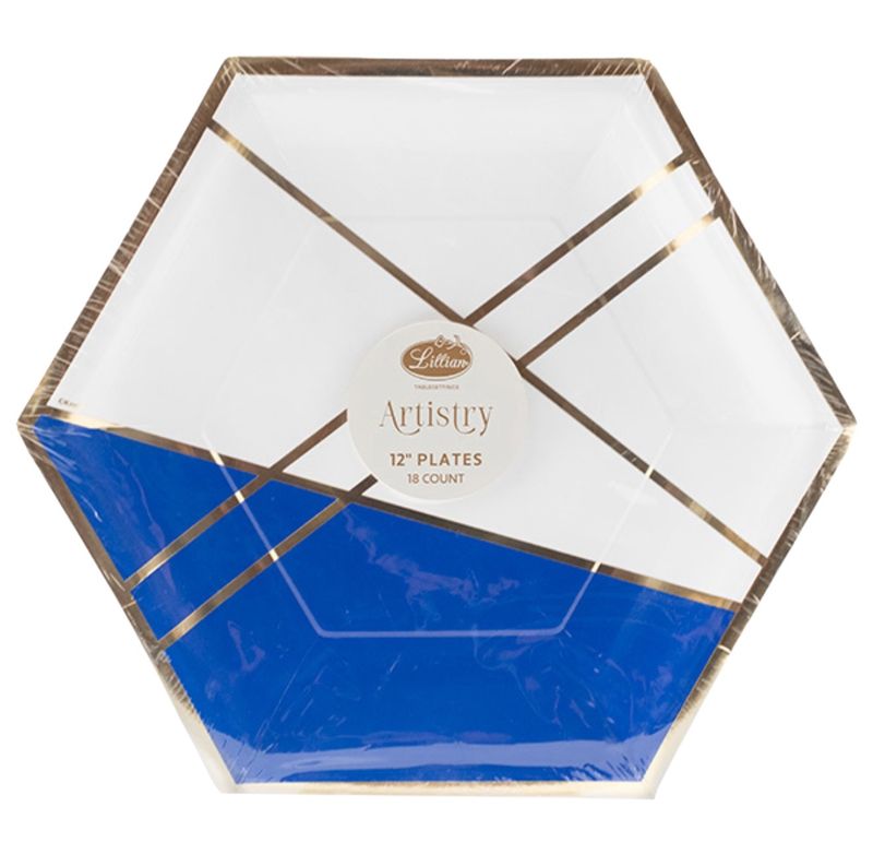 Hexagon Paper Plates – Royal Blue Geo (18ct)