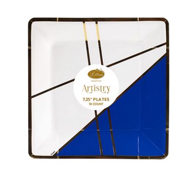 Square Paper Plates – Royal Blue Geo (18ct)