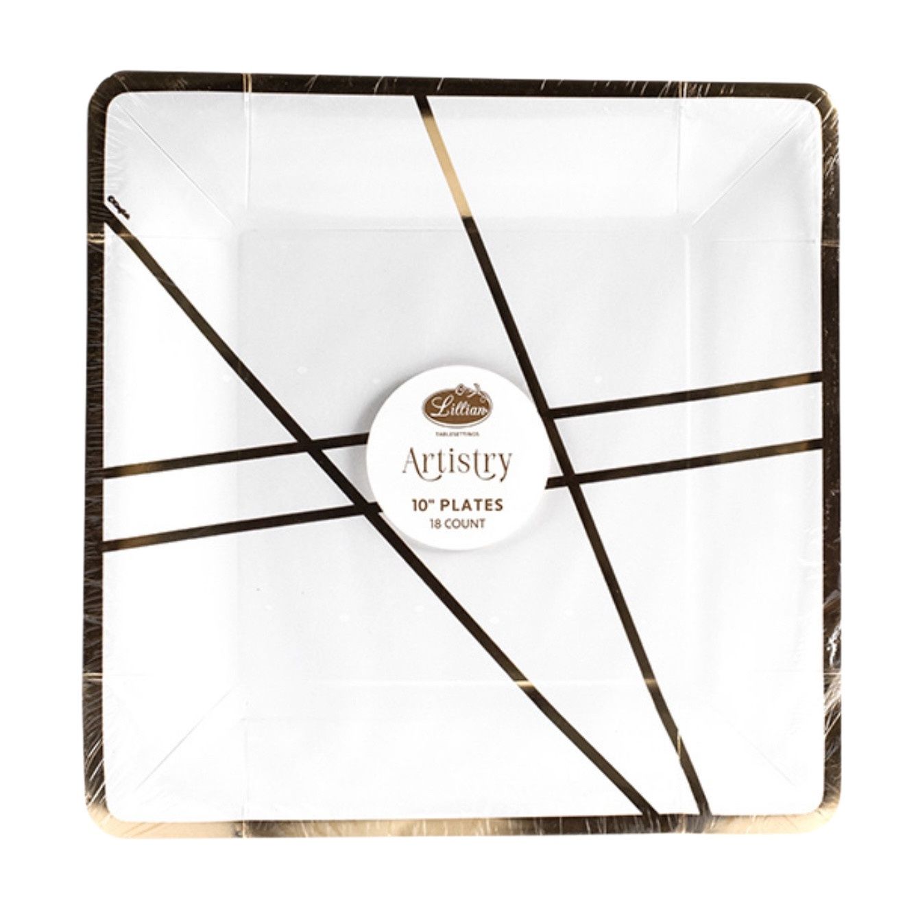 Square Paper Plates – White Geo (18ct), SIZE &amp; VARIETY: 10&quot;-18ct