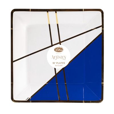 Square Paper Plates – Royal Blue Geo (18ct)