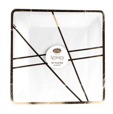 Square Paper Plates – White Geo (18ct)