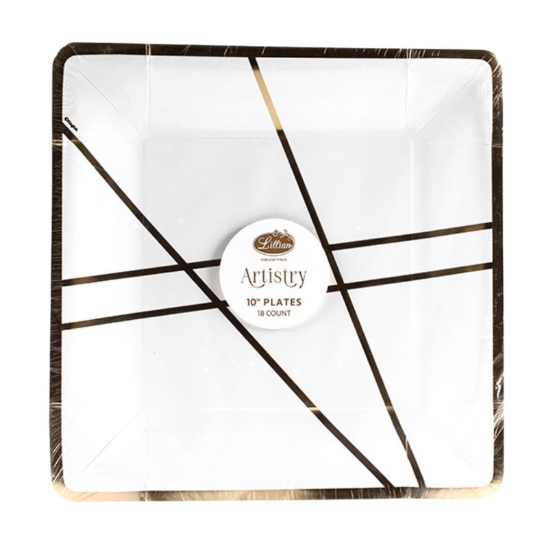 Square Paper Plates – White Geo (18ct)