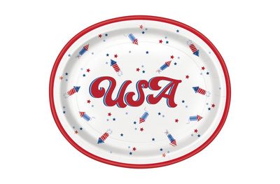 Patriotic USA &quot;USA&quot; Oval 12&quot; Plates  8ct