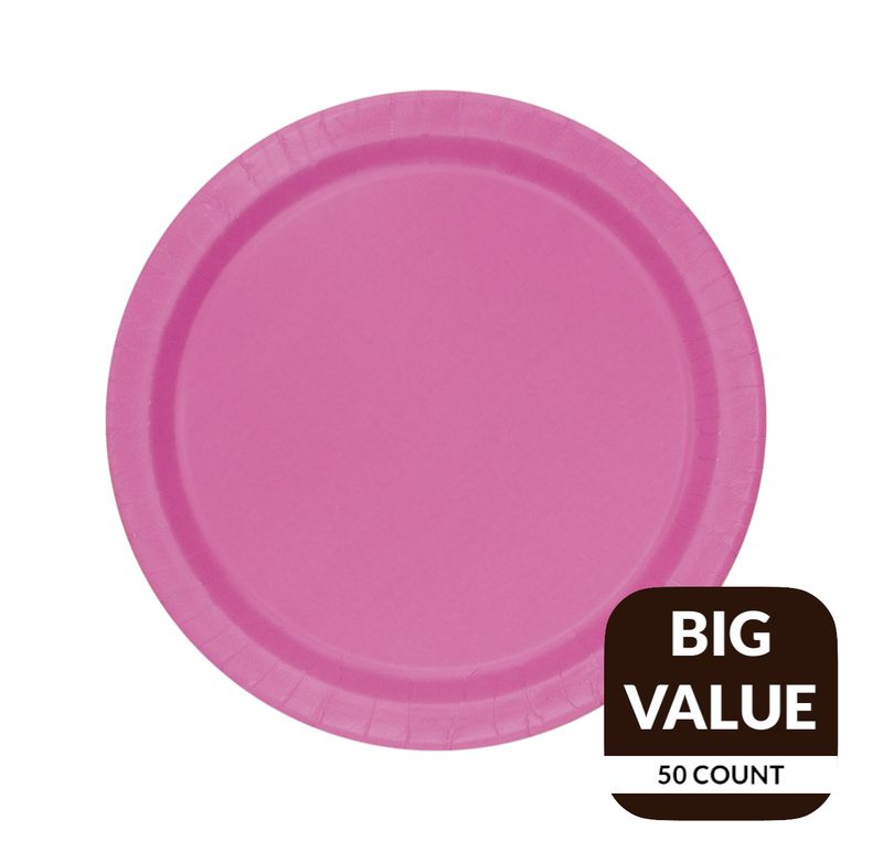 Hot Pink Solid Round 7&quot; Dessert Paper Plates – 50 Count