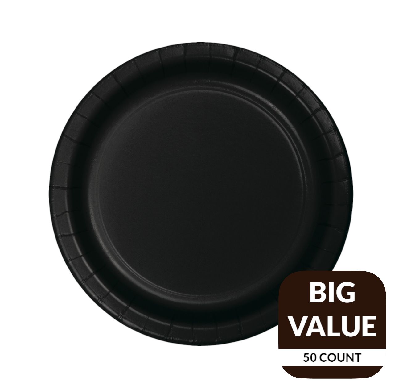 Black Solid Round 7&quot; Dessert Paper Plates – 50 Count