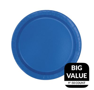 Royal Blue Solid Round 9&quot; Dinner Paper Plates – 50 Count