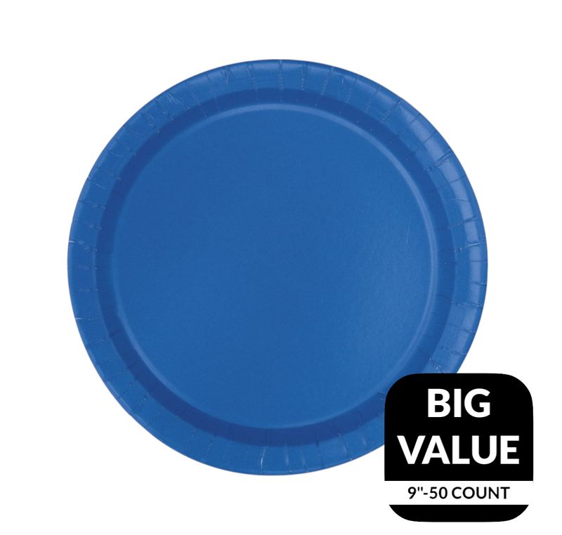 Royal Blue Solid Round 9&quot; Dinner Paper Plates – 50 Count