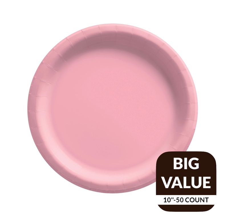 Pink Solid Round 10&quot; Dinner Paper Plates – 50 Count