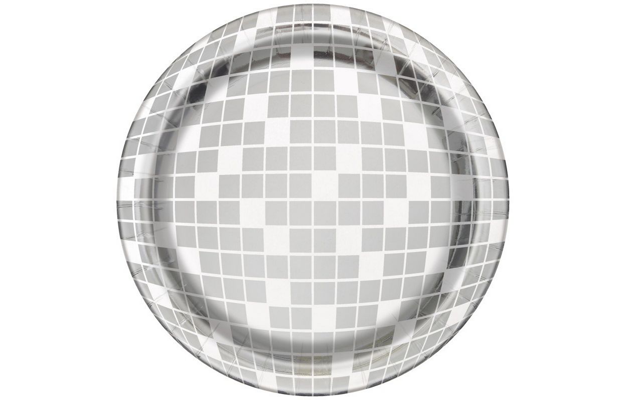 Dance Party Disco Ball Round 7&quot; Dessert Plates  8ct - Foil Board