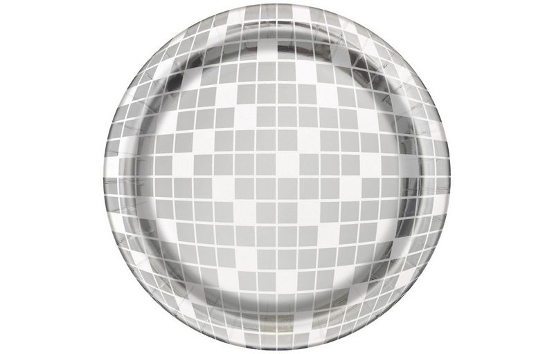 Dance Party Disco Ball Round 7&quot; Dessert Plates  8ct - Foil Board