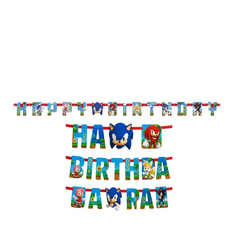 Sonic the Hedgehog &quot;Happy Birthday&quot; Paper Jointed Banner – 6.25 ft