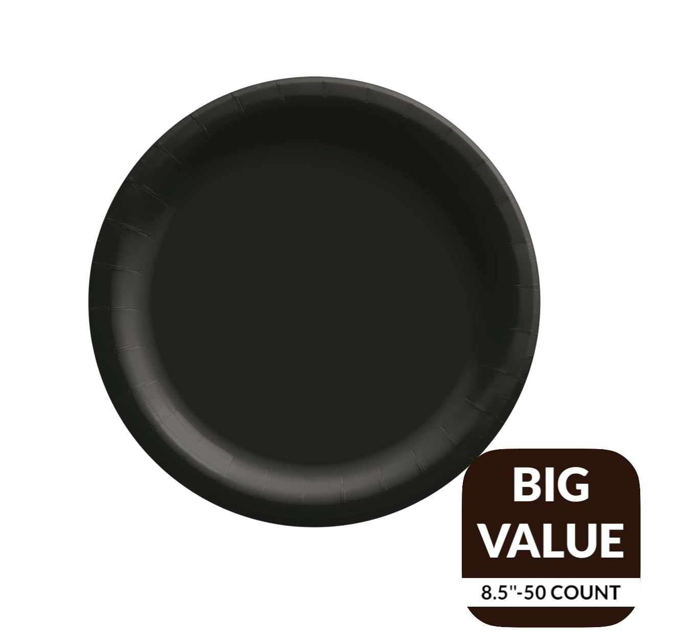 Black Solid Round 8.5&quot; Dinner Paper Plates – 50ct
