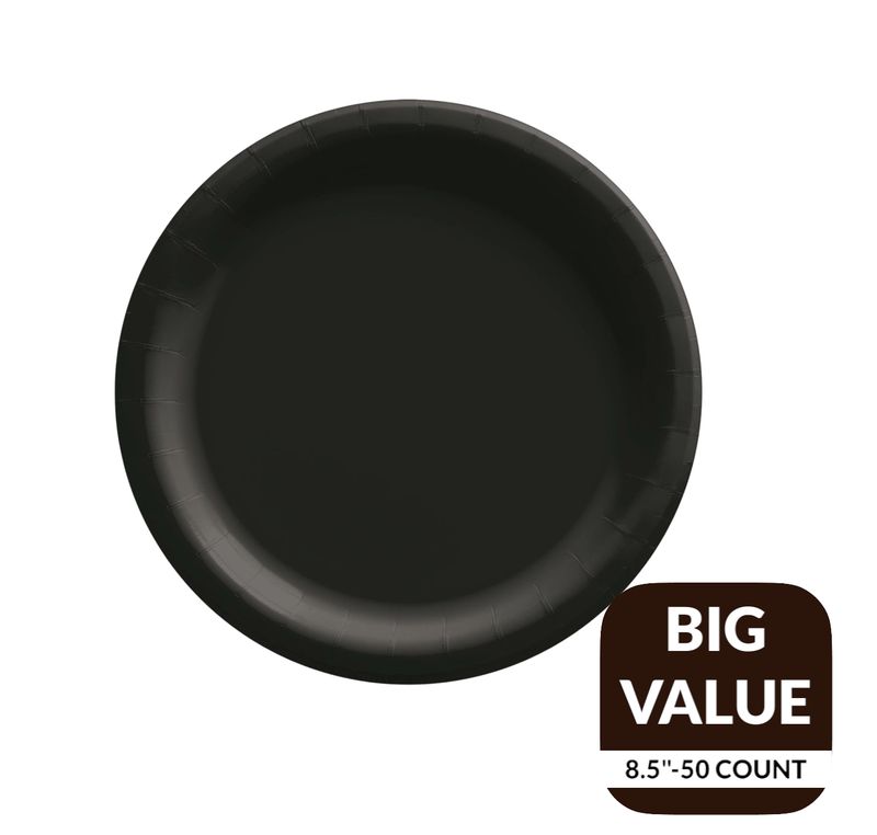 Black Solid Round 8.5&quot; Dinner Paper Plates – 50ct