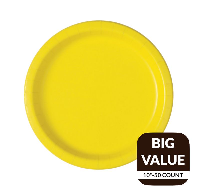 Neon Yellow Solid Round 10&quot; Dinner Paper Plates – 50ct