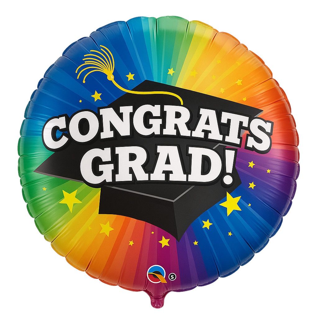 36&quot; CONGRATS GRAD! Multicolor Spotlight Balloon – Helium &amp; Ribbon Included