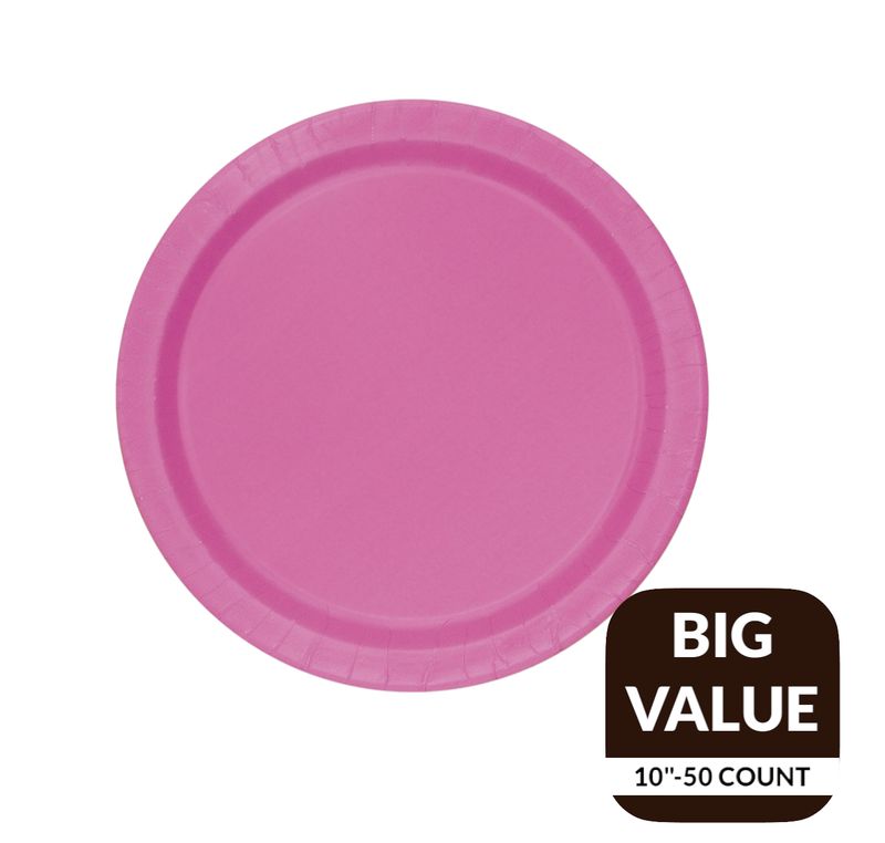 Bright Pink Solid Round 9&quot; Dinner Plates – 8ct