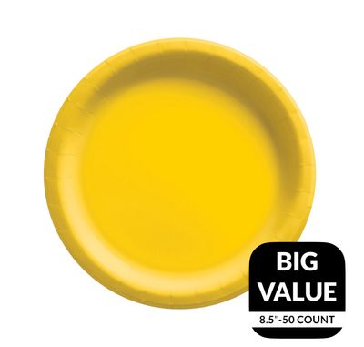 Sunshine Yellow Solid Round 8.5&quot; Dinner Paper Plates 50ct