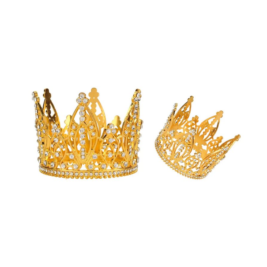 Mini Gold Metal Tiara with Rhinestones – 6.5 x 6 cm