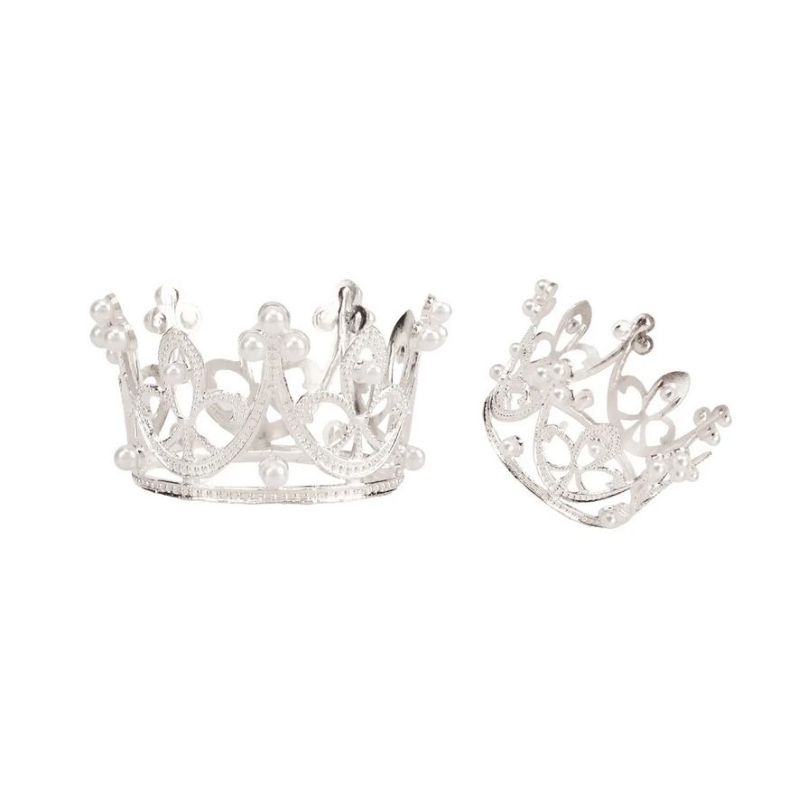 Mini Metal Tiara Decoration with Pearls – Silver (6.5 × 6 cm)