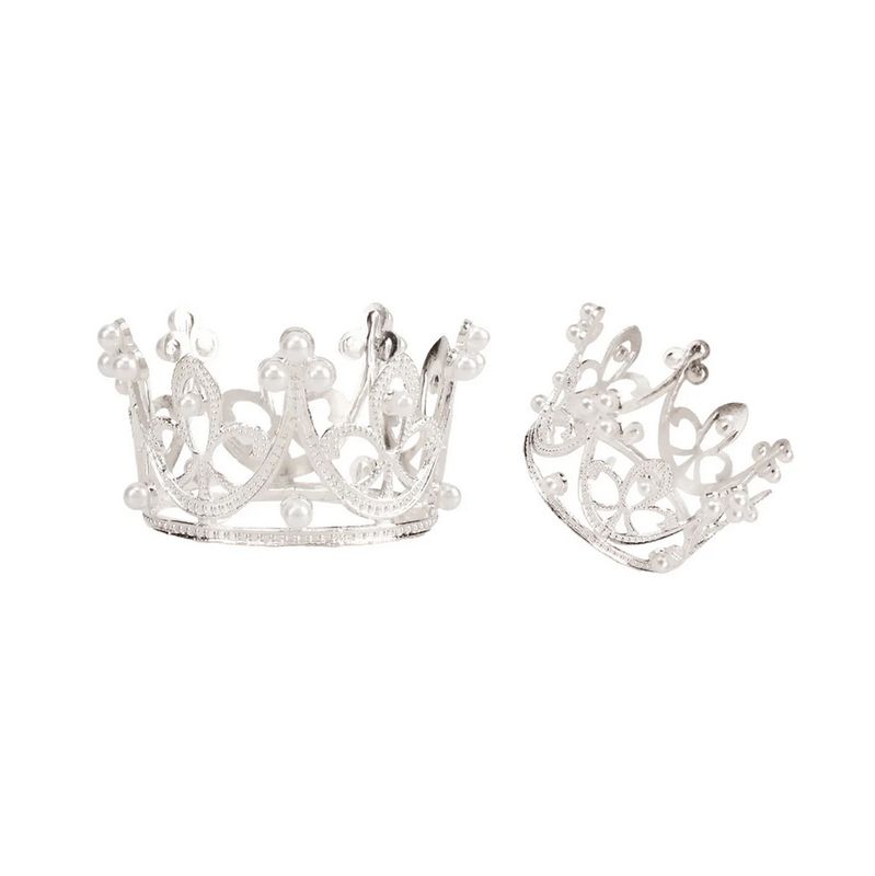 Mini Metal Tiara Decoration with Pearls – Silver (6.5 × 6 cm)