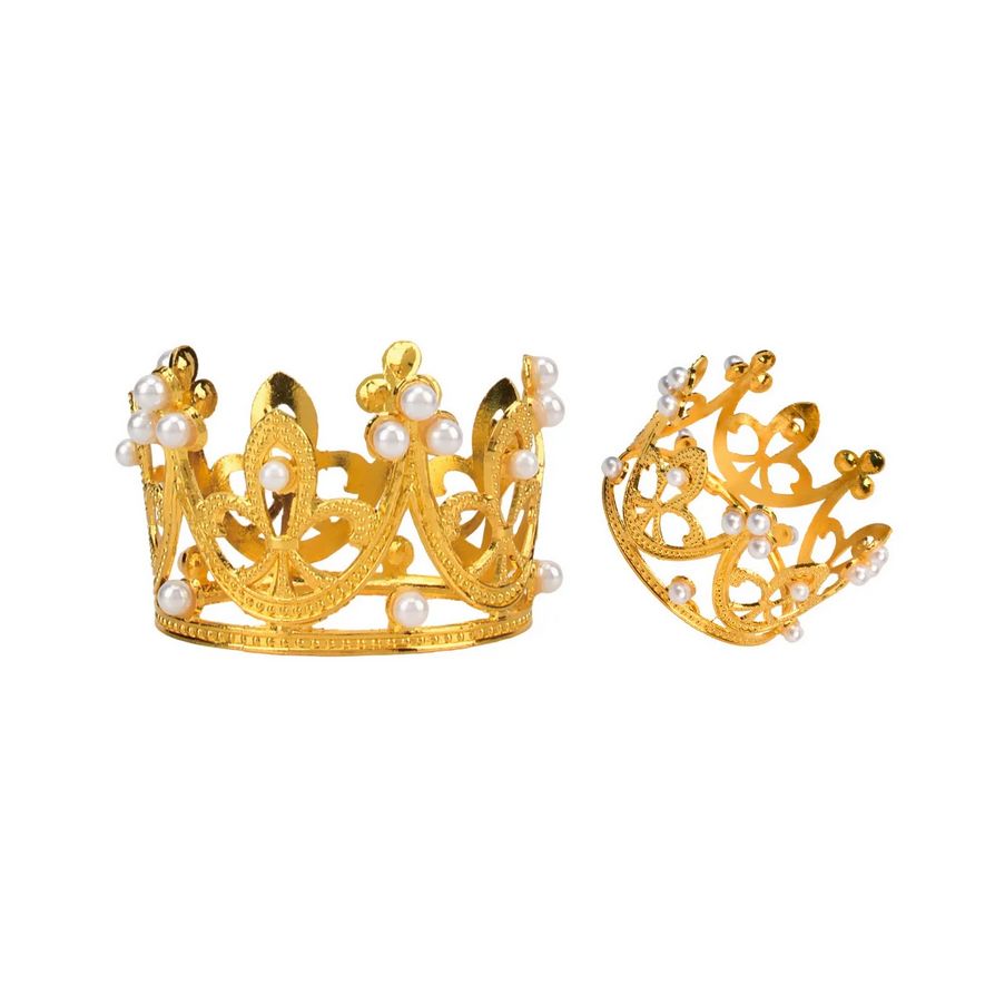 Mini Metal Tiara Decoration with White Pearl (5 × 3.7 cm), Color: Gold