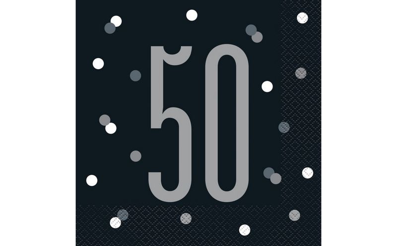 Glitz Black &amp; Silver Luncheon Napkins – 16ct (50th Birthday)