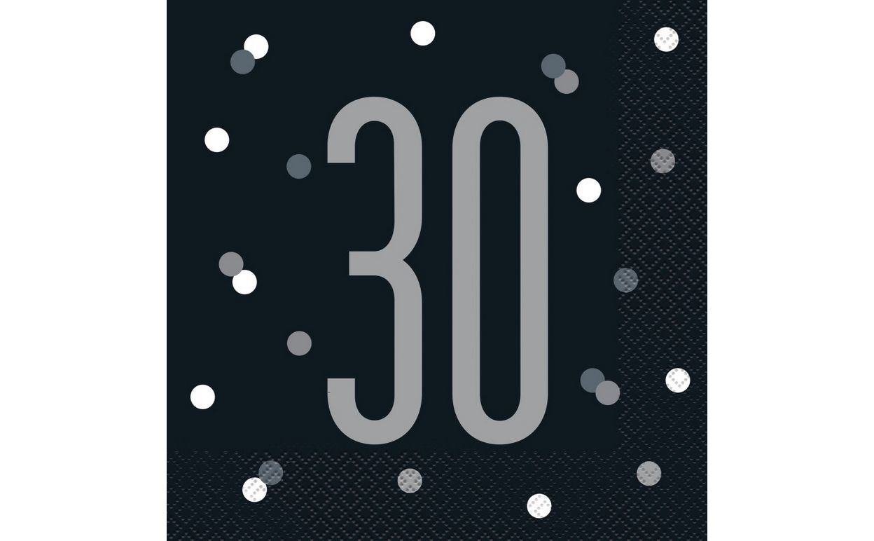 Glitz Black &amp; Silver Luncheon Napkins – 16ct (30th Birthday)