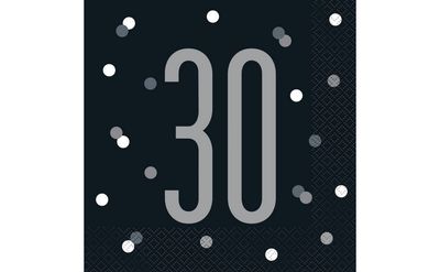 Glitz Black &amp; Silver Luncheon Napkins – 16ct (30th Birthday)