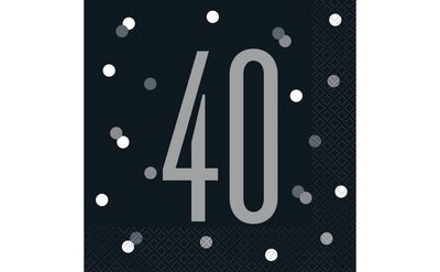 Glitz Black &amp; Silver Luncheon Napkins – 16ct (40th Birthday)