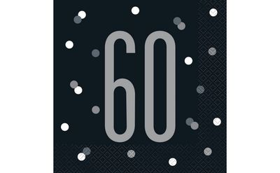 Glitz Black &amp; Silver Luncheon Napkins – 16ct (60th Birthday)