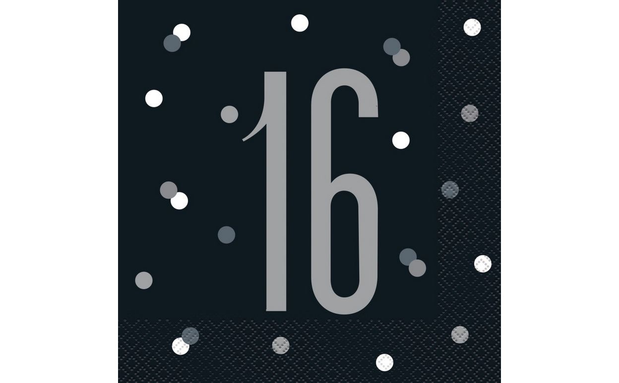 Glitz Black &amp; Silver Luncheon Napkins – 16ct (16th Birthday)