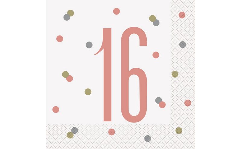Glitz Rose Gold Luncheon Napkins – 16ct (16th Birthday)