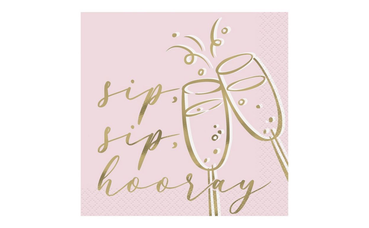 Sip Sip Hooray Beverage Napkins  16ct - Foil Stamping
