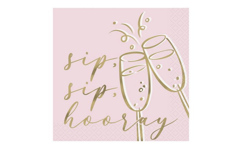 Sip Sip Hooray Beverage Napkins  16ct - Foil Stamping