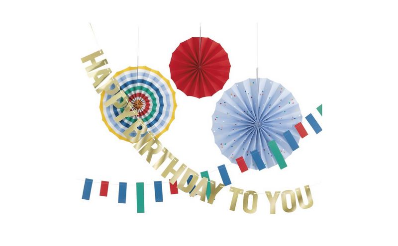 Gold Foil &quot;Happy Birthday to You&quot; 6 ft Letter Banner  Paper Fan  and Paper Garland Decoration Kit