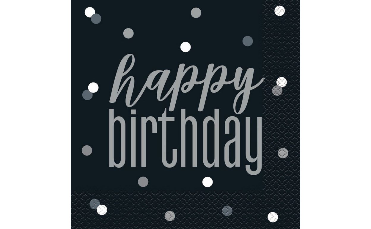 Glitz Black &amp; Silver &quot;Happy Birthday&quot; Luncheon Napkins – 16ct