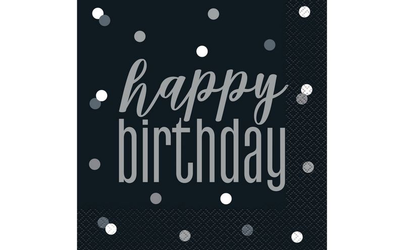 Glitz Black &amp; Silver &quot;Happy Birthday&quot; Luncheon Napkins – 16ct