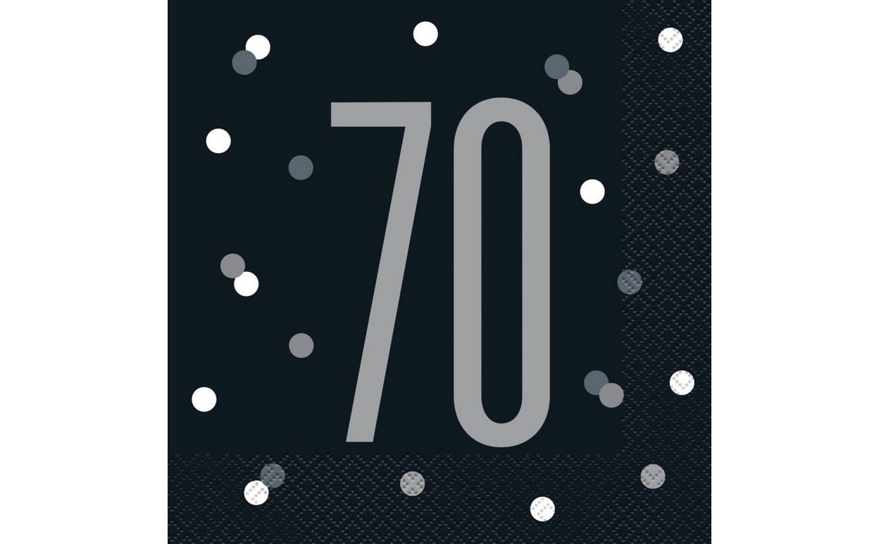 Glitz Black &amp; Silver 70th Birthday Luncheon Napkins – 16ct
