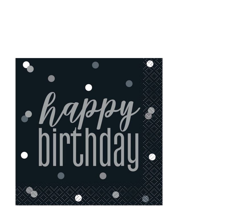 Birthday Black Glitz Happy Birthday Beverage Napkins  16ct