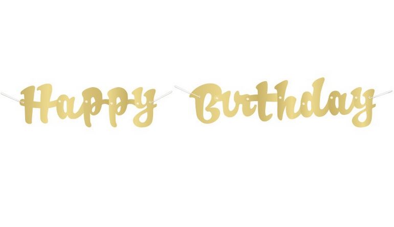 Gold Script &quot;Happy Birthday&quot; Banner – 3.5ft