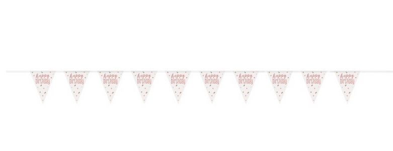 Rose Gold Prismatic Plastic Flag Banner &quot;Happy Birthday&quot; – 9ft