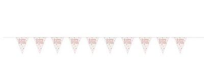 Rose Gold Prismatic Plastic Flag Banner &quot;Happy Birthday&quot; – 9ft