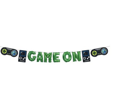 Gamer Birthday &quot;Game On&quot; Mini Foil Balloon Banner Kit