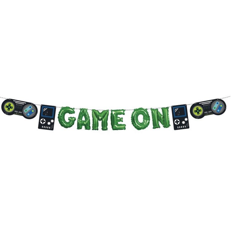 Gamer Birthday &quot;Game On&quot; Mini Foil Balloon Banner Kit